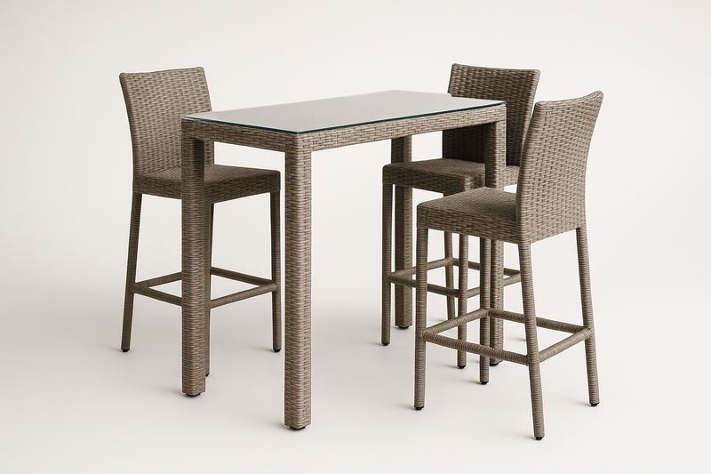 Bar-Set aus Polyrattan mit gehärtetem Glas, Braun