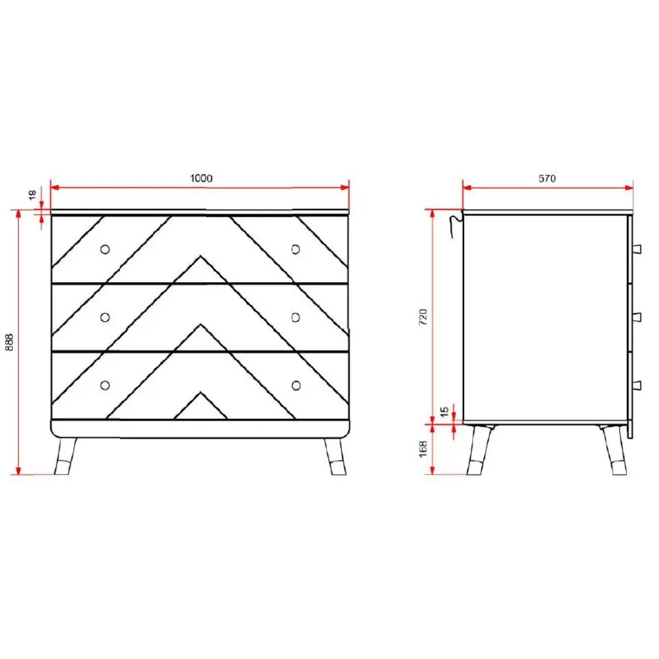 Commode Billy 100x57x89cm 3 lades - wit/goud