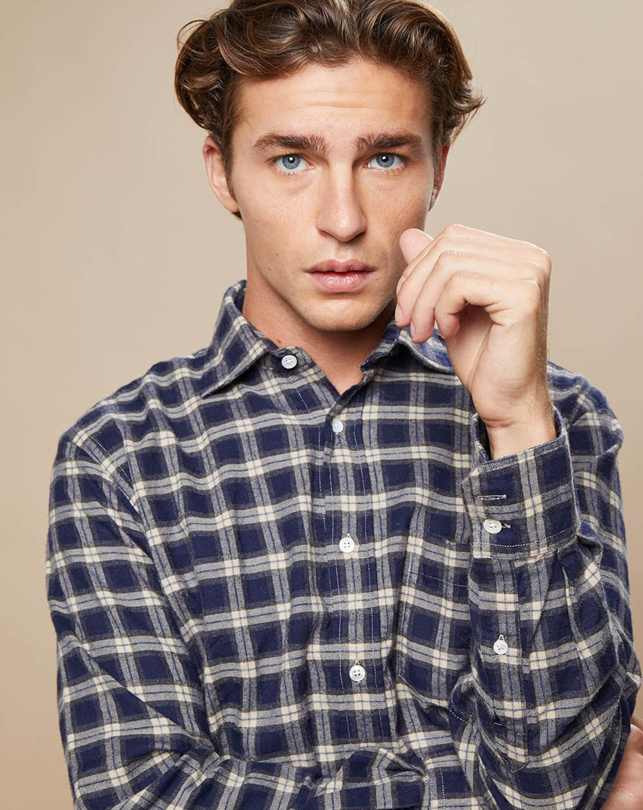 Hartford Chemise en Flanelle de Coton Regular Paul à carreaux marine/flanelle/naturel