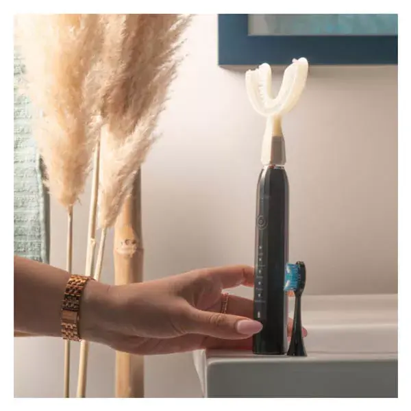 Escova de dentes elétrica Y-Brush DuoBrush, escovação rápida em formato de Y e escovação tradicional.