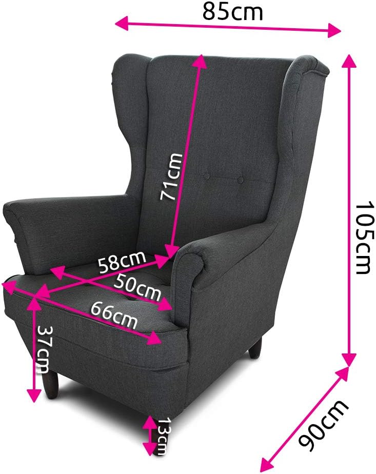 Sofnet Ohrensessel Sessel King - Lounge Sessel mit Armlehnen - Retro Stuhl aus Stoff mit Holz Füßen - Polsterstuhl für Esszimmer & Wohnzimmer (Grau (Inari 91), ohne Hocker)