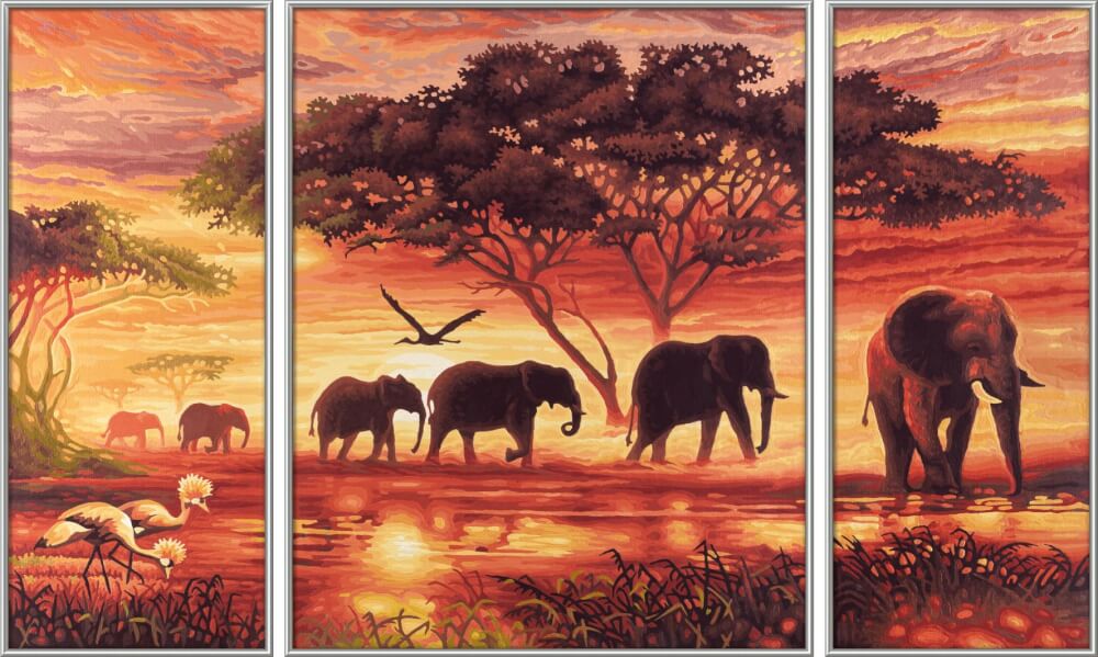 Malen nach Zahlen - Elefanten-Karawane (Triptychon)