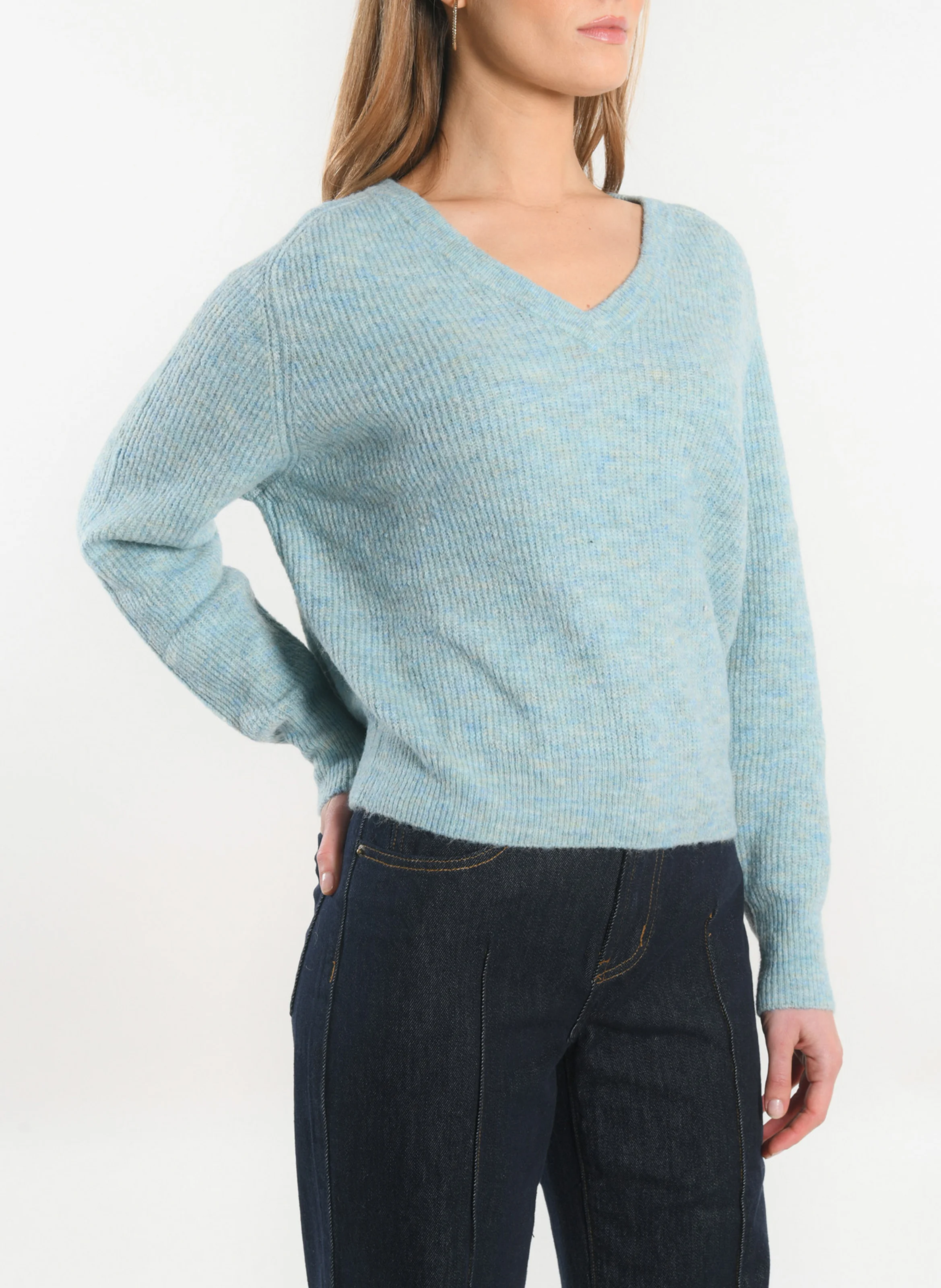 DANNA - Pull col v à manches longues | Bleu