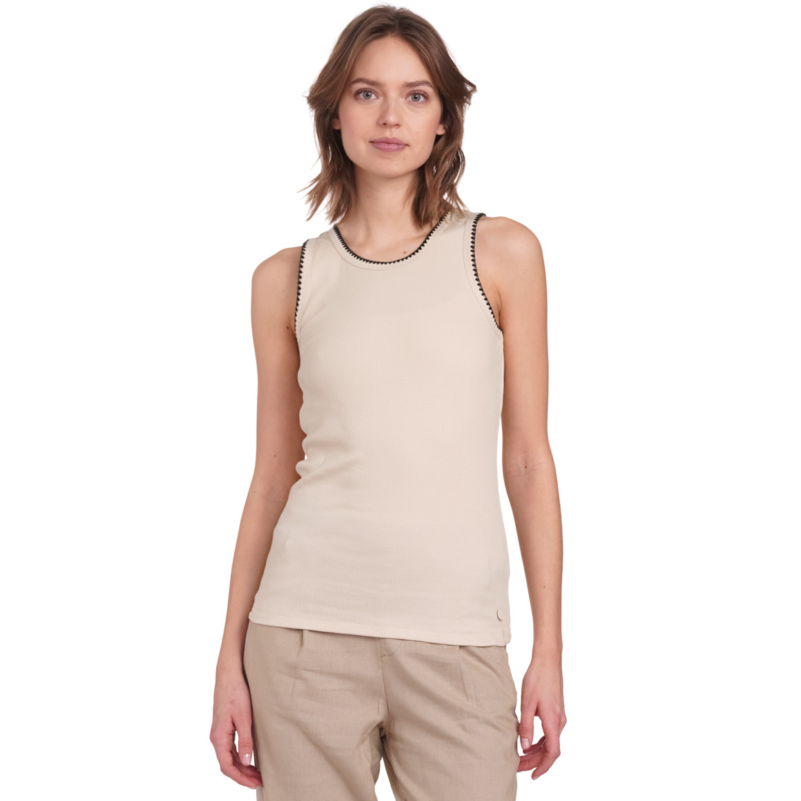 Gina Collection Damen Top mit Rippstruktur creme