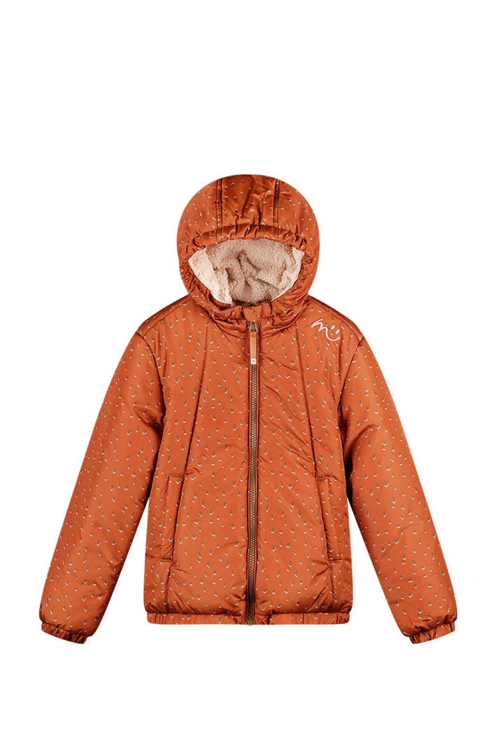 Moodstreet winterjas Jet met all over print roestbruin