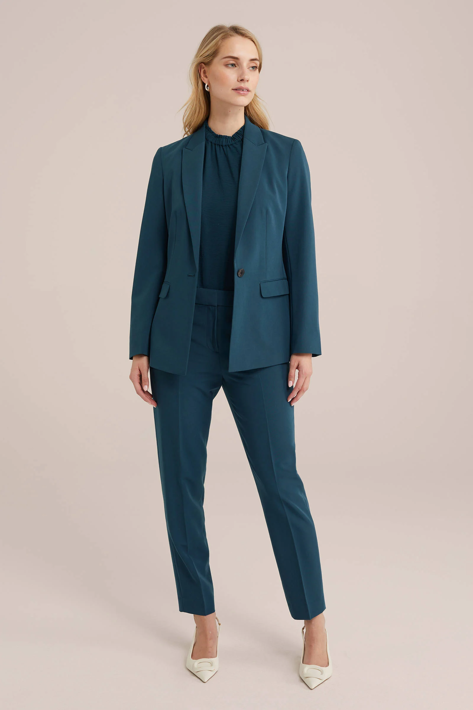 WE Fashion getailleerde blazer petrol