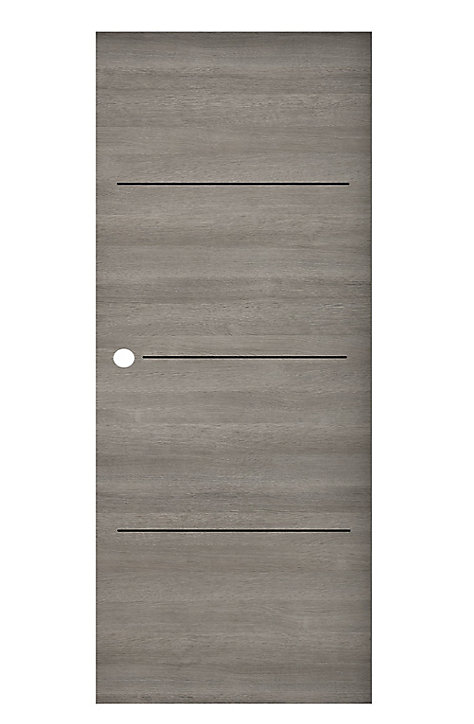 Porte coulissante Triaconta gris clair inserts noirs mat H.204 x l.73 cm