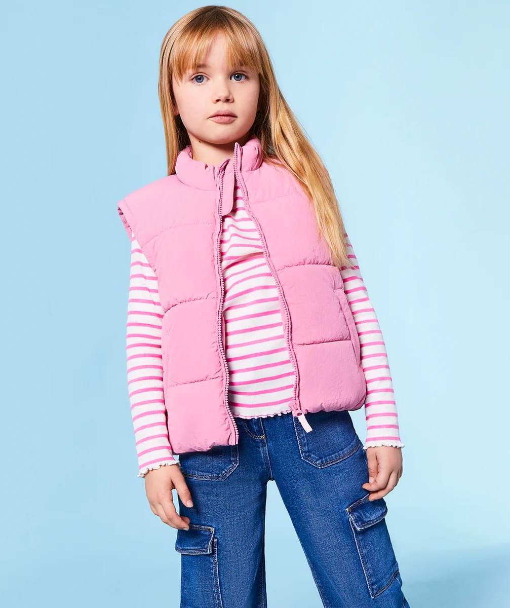 doudoune sans manches fille en rembourrage recyclé rose