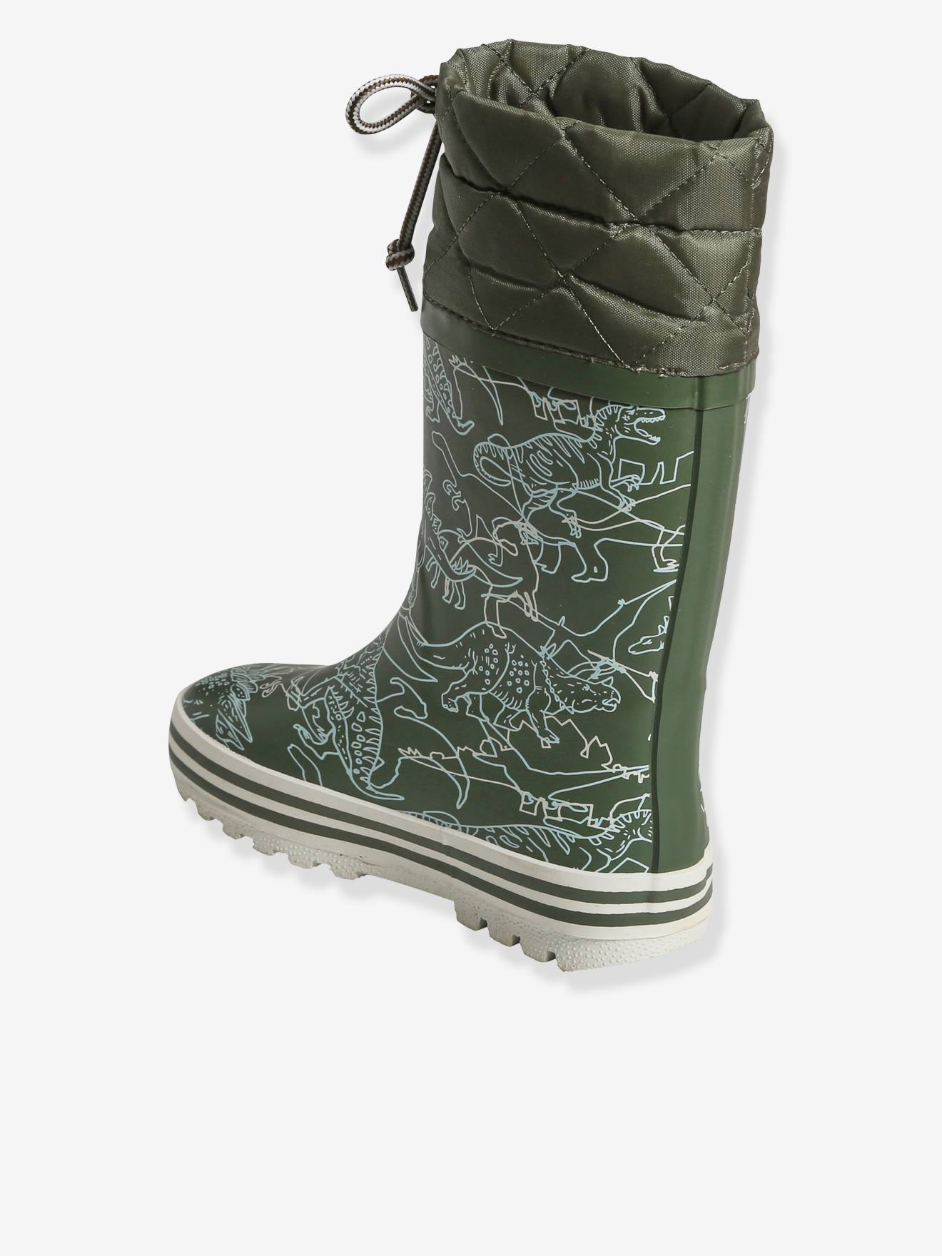 Botas de chuva estampadas com cano acolchoado, estampa verde médio para meninos