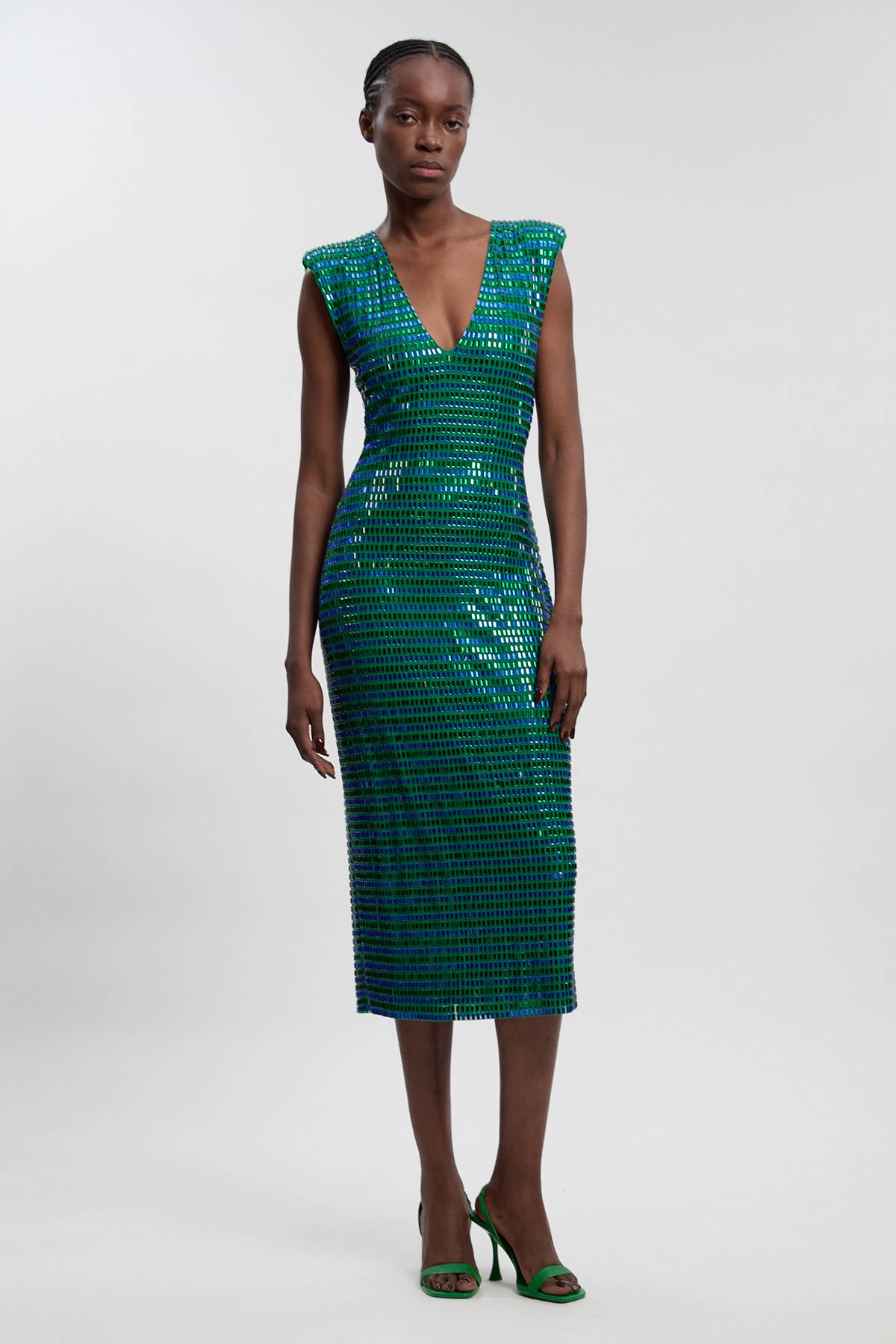 KarenMillen Robe Mi-longue Premium En Jersey Sans Manches À Décolleté Plongeant Ornée De Cristaux