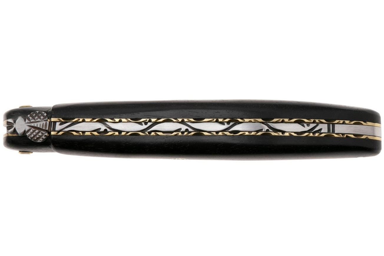 Laguiole en Aubrac Ebony, Black Mosaic Pin, Brass Liner, zakmes, 12 cm