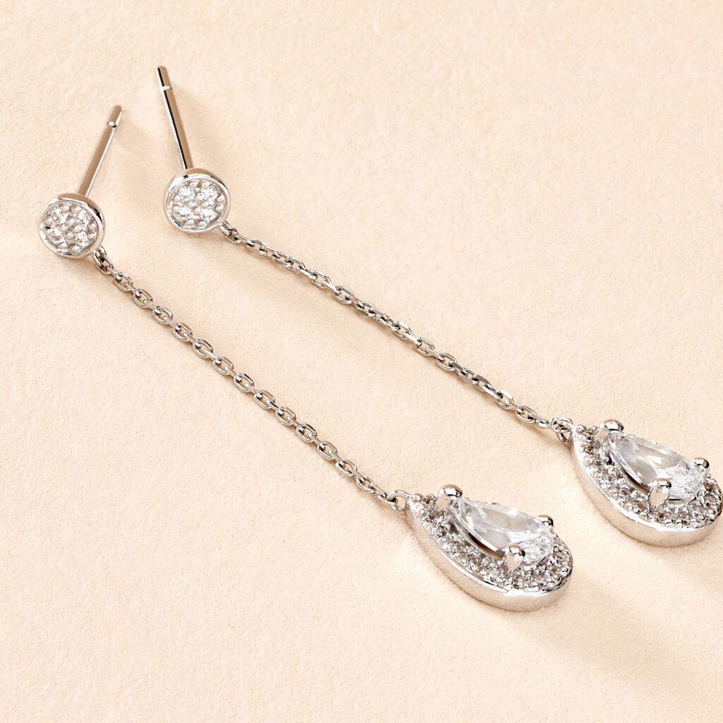 Boucles D'oreilles Pendantes Searlas Or Blanc Oxyde De Zirconium
