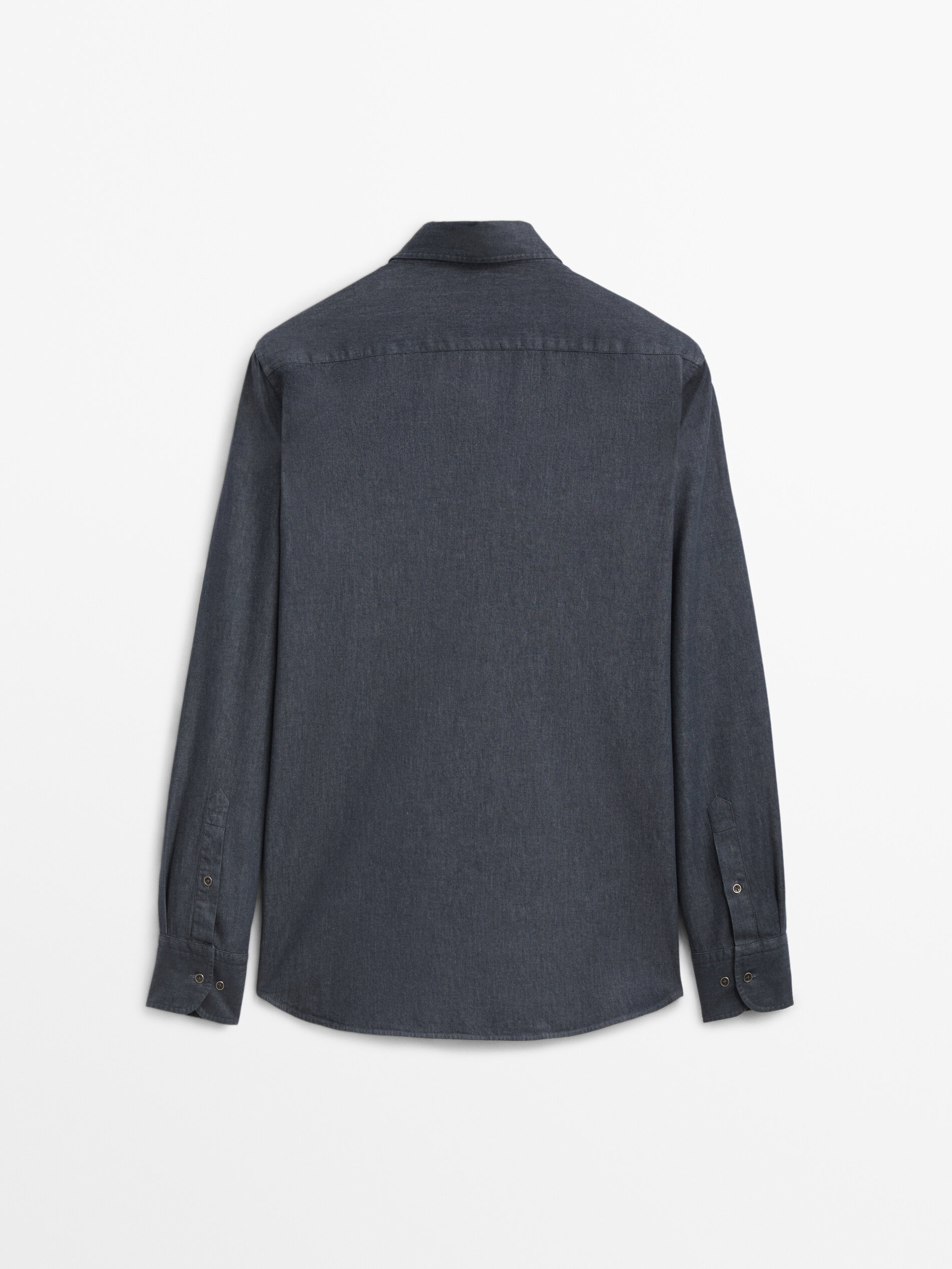 Camisa jeans de algodão lavado com modelagem regular - AZUL MARINHO