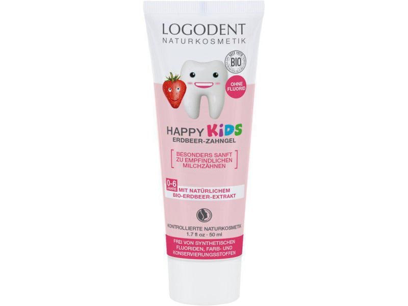 Logona Zahngel Happy Kids 50 ml Natürliches Zahngel für Milchzähne im Erdbeergeschmack