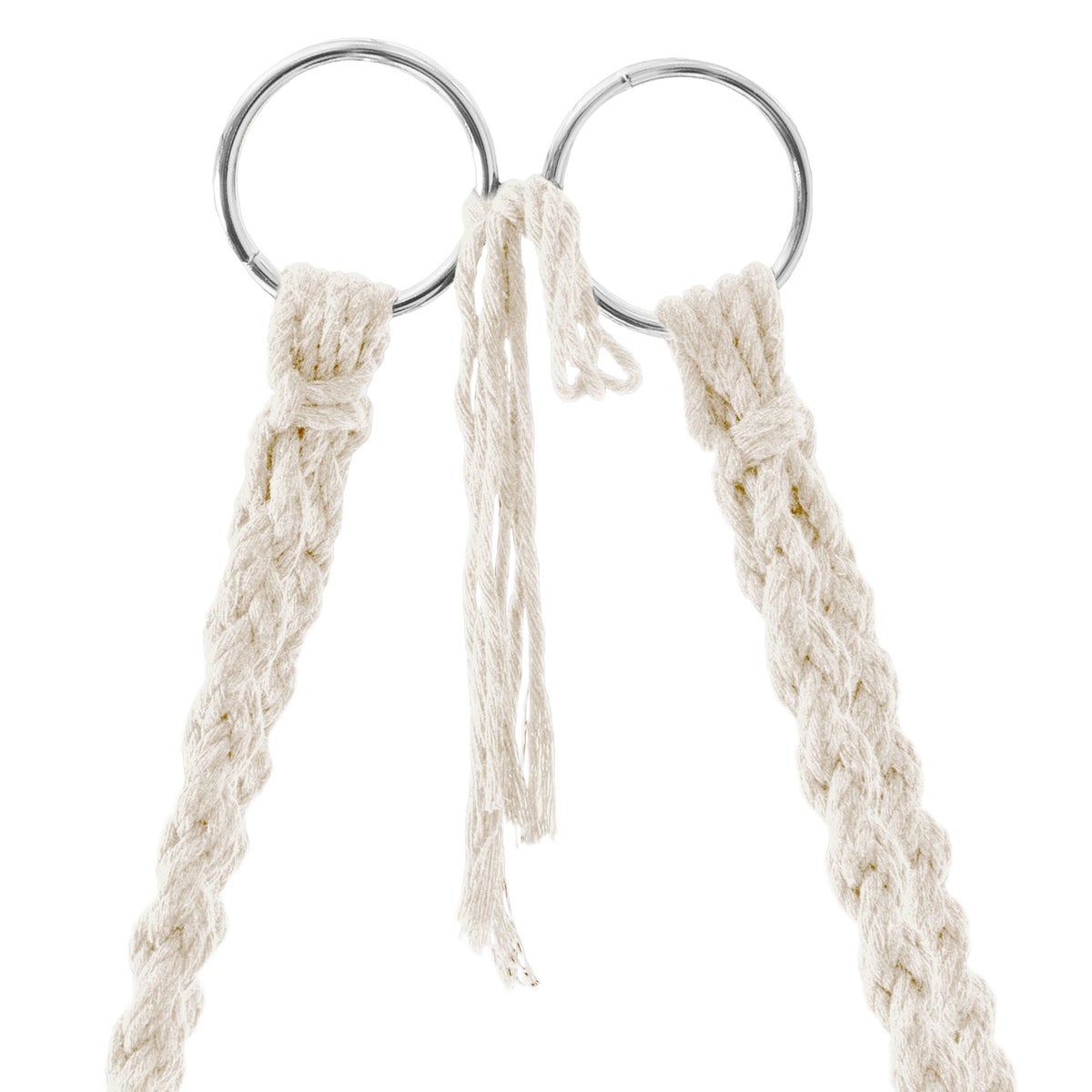 ECD Germany Hangstoel met zitkussen, beige, boho-stijl, macramémotief, katoen, Ø 60 cm, draagvermogen tot 120 kg, hangstoel met gevlochten franjes, hangstoel, hangende schommel, binnen/buiten