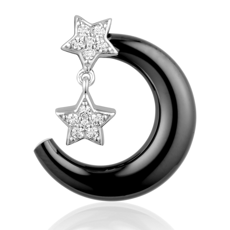 Pendentif Etoiles en Céramique Noir, Cristal Blanc et Argent 925