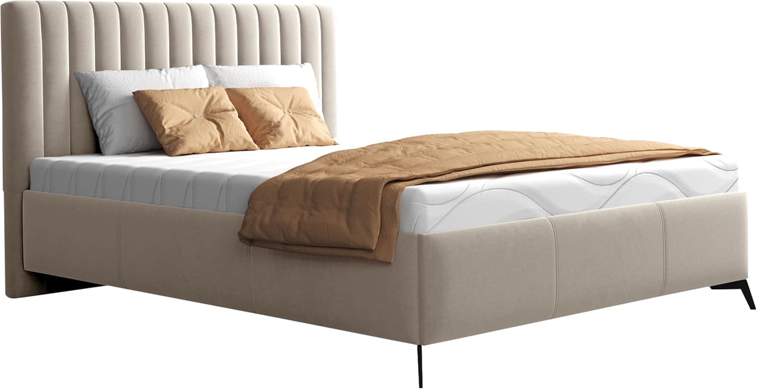 Mirjan24 Polsterbett Manako, Bettkasten mit Gasdruckfedern, Doppelbett, Lattenrost, Metallfüße, Elegantes Bett mit Polsterkopfteil, Bettgestell, Ehebett (Fresh 01, 160 x 200 cm)
