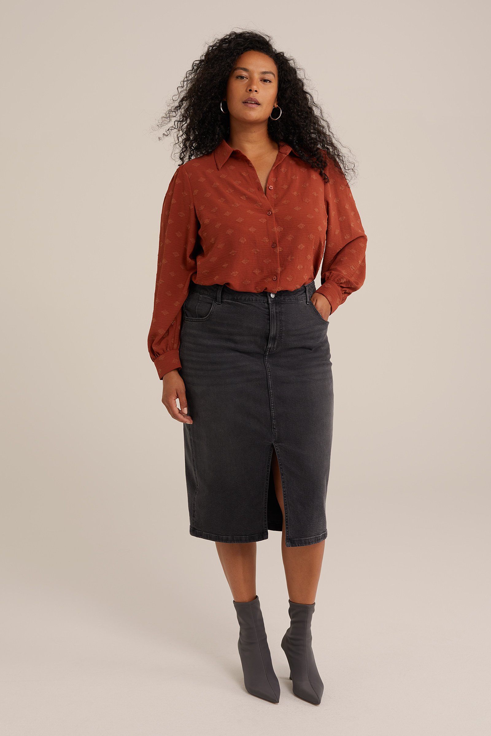 blouse met structuur - Curve WE Fashion Roestbruin