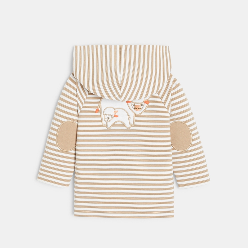 Gilet à capuche zippé rayures fantaisie blanc bébé garçon