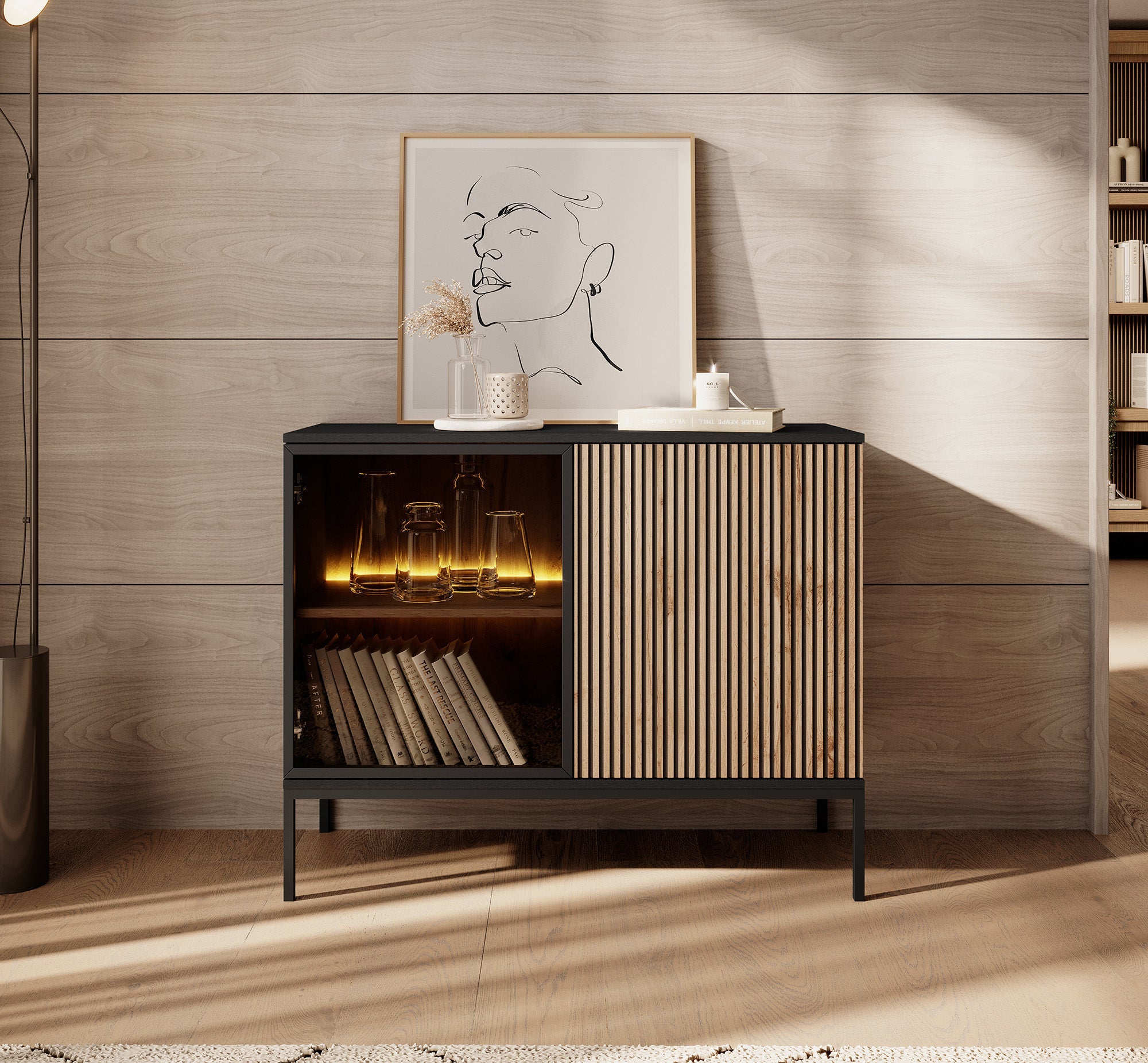 Meubella - Dressoir Legend - Mat zwart - Eiken - 104 cm