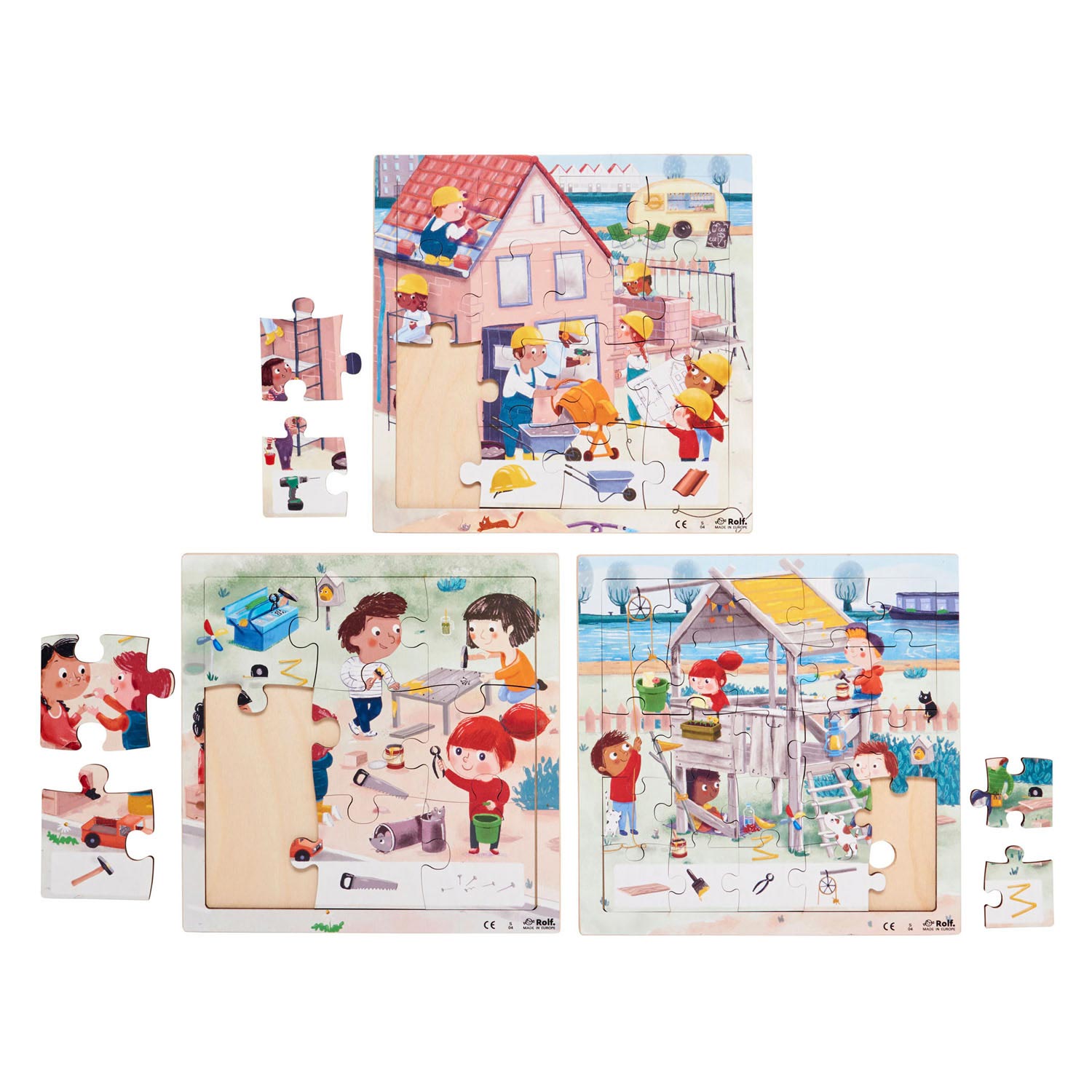Rolf - Houten Legpuzzel Serie Wonen, Set van 3