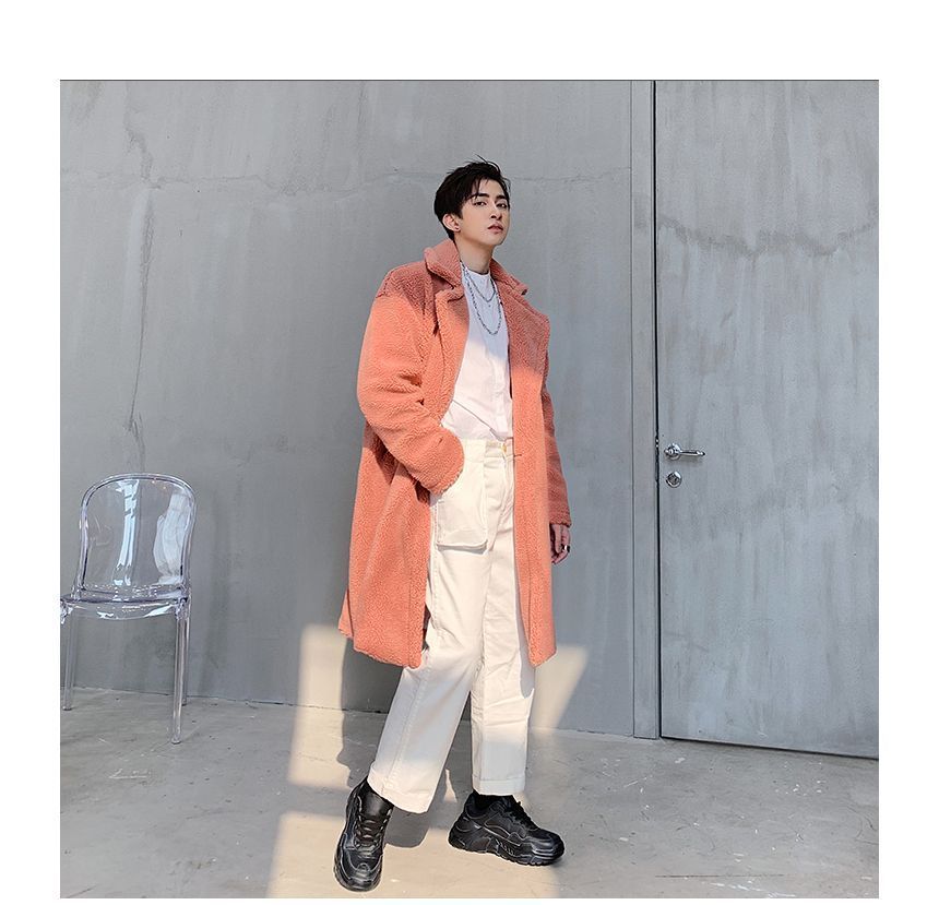 Orungeetun - Fleece trenchcoat met lange mouwen en dubbele rij knopen