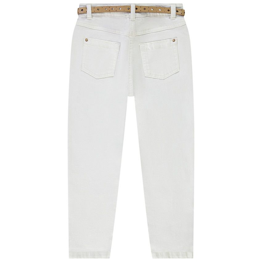 Jean mom fit avec ceinture ajourée en suédine pour fille - Ecru