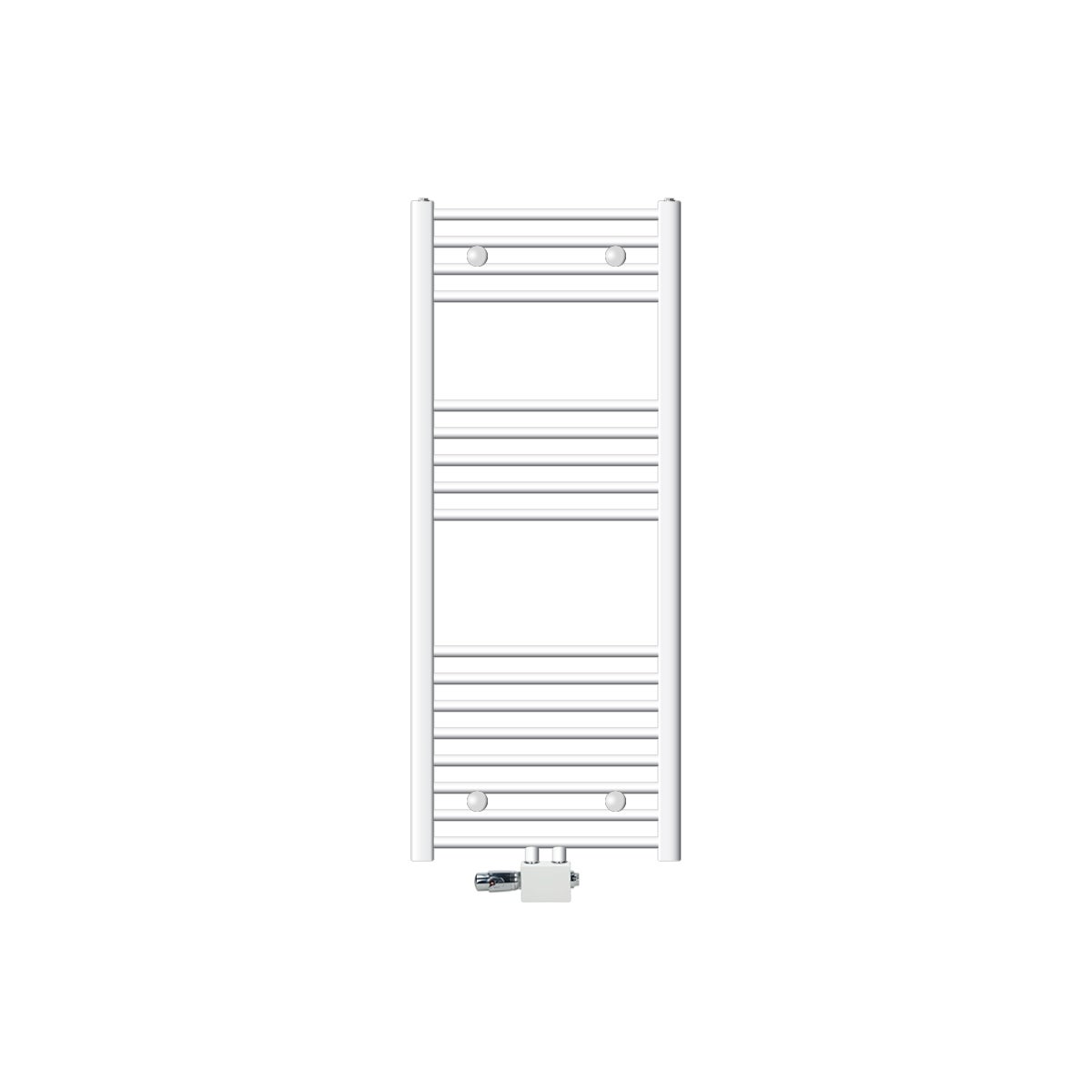 ECD Germany Badkamerradiator, Middenaansluiting, 500 x 1200 mm, Wit, Gebogen, met Aansluitset voor Radiatoren met Thermostaat, Universele Hoek- en Doorloopvorm, Wit, Verwarming, Handdoekwarmer, Handdoekdroger