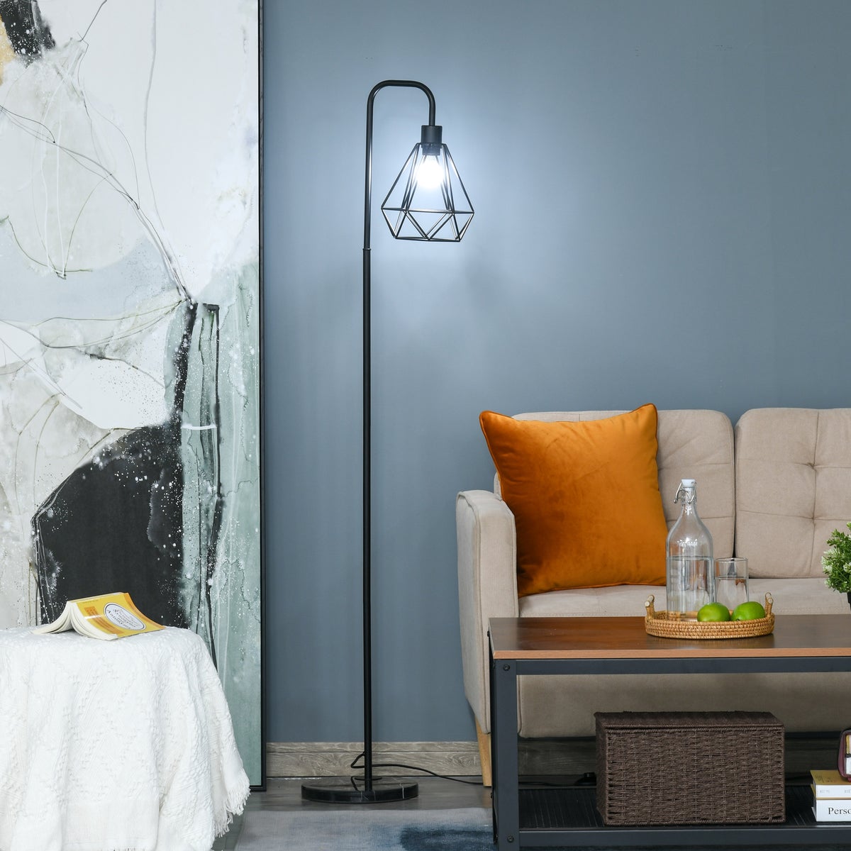 HOMCOM staande lamp, Ø25 x 152H cm, staal, marmer, zwart