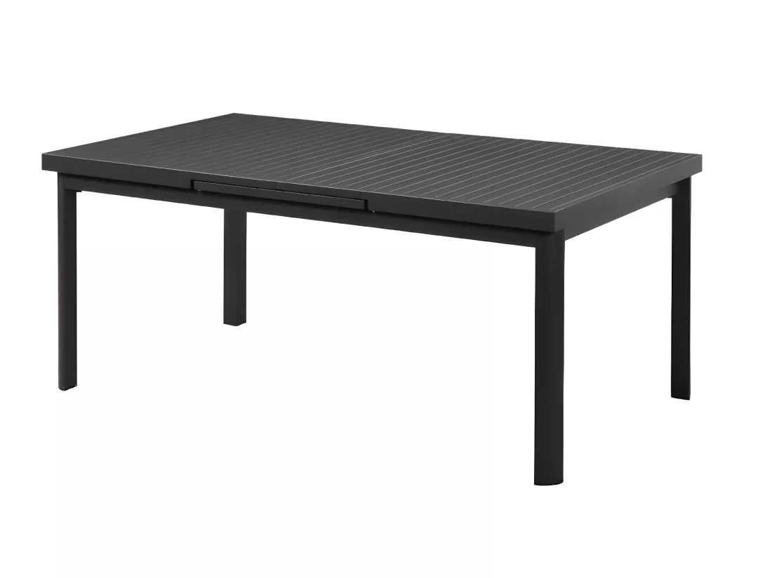 Salle à manger de jardin en aluminium : une table extensible L.180/240cm et 6 fauteuils empilables avec accoudoirs acacia - Anthracite - NAURU de MYLIA
