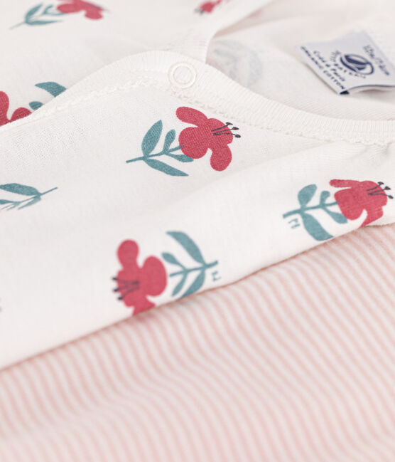 Lot de 2 combinaisons courtes fleurs en coton bébé