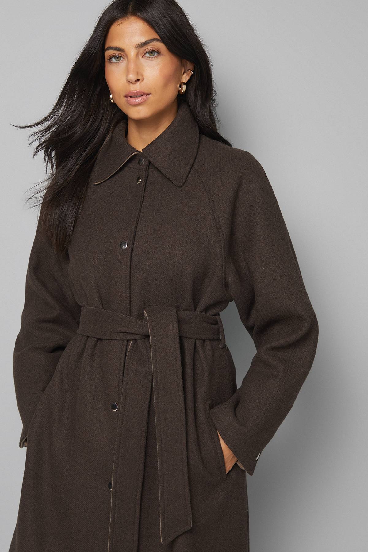 Wallis Manteau Long Ceinturé en Mélange de Laine