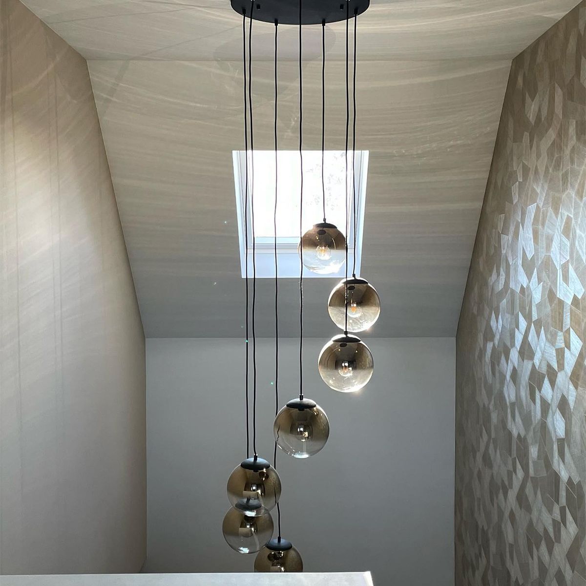 Art deco hanglamp zwart met goud glas 7-lichts - pallon