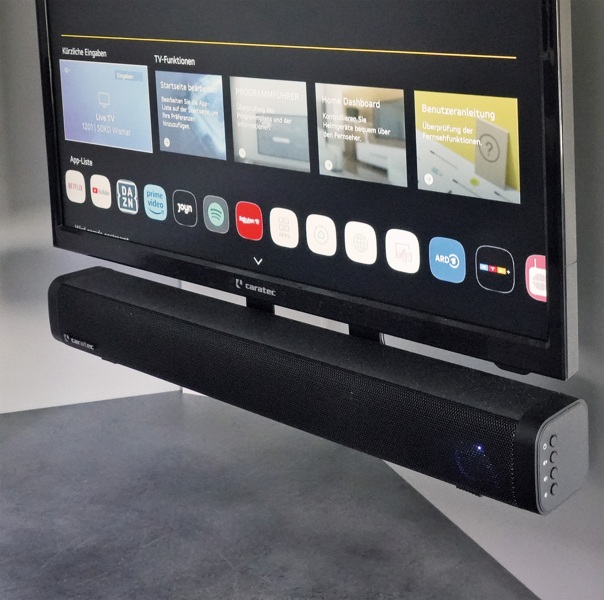 Caratec CAS102 Audio Soundbar für Wohnmobil-TV-Geräte / Smartphone mit Klinkenstecker inklusive TV Halterung