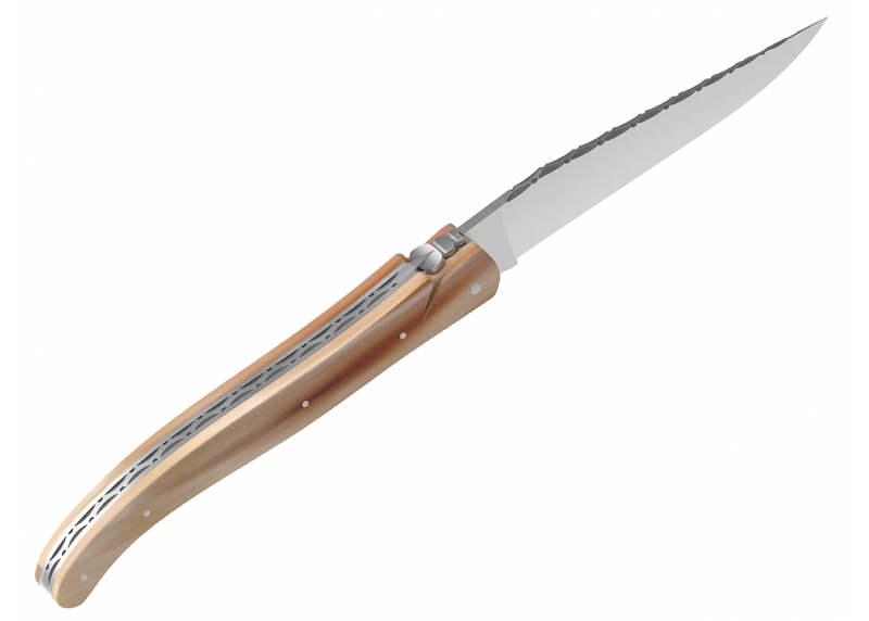 Couteau Laguiole ressort forgé Plein Manche en pointe de corne blonde