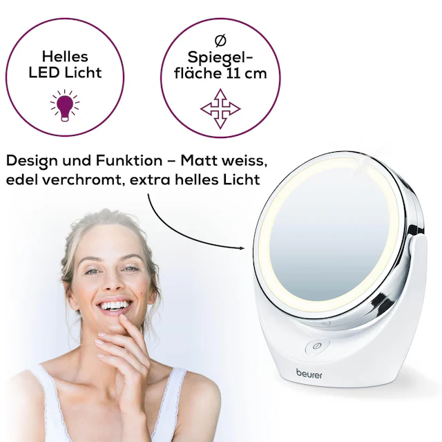 BEURER Kosmetikspiegel »BS 49 beleuchteter Kosmetikspiegel mit LED-Licht« Mit 5-fach Vergrösserung für die Hautpflege und Beauty-Routine