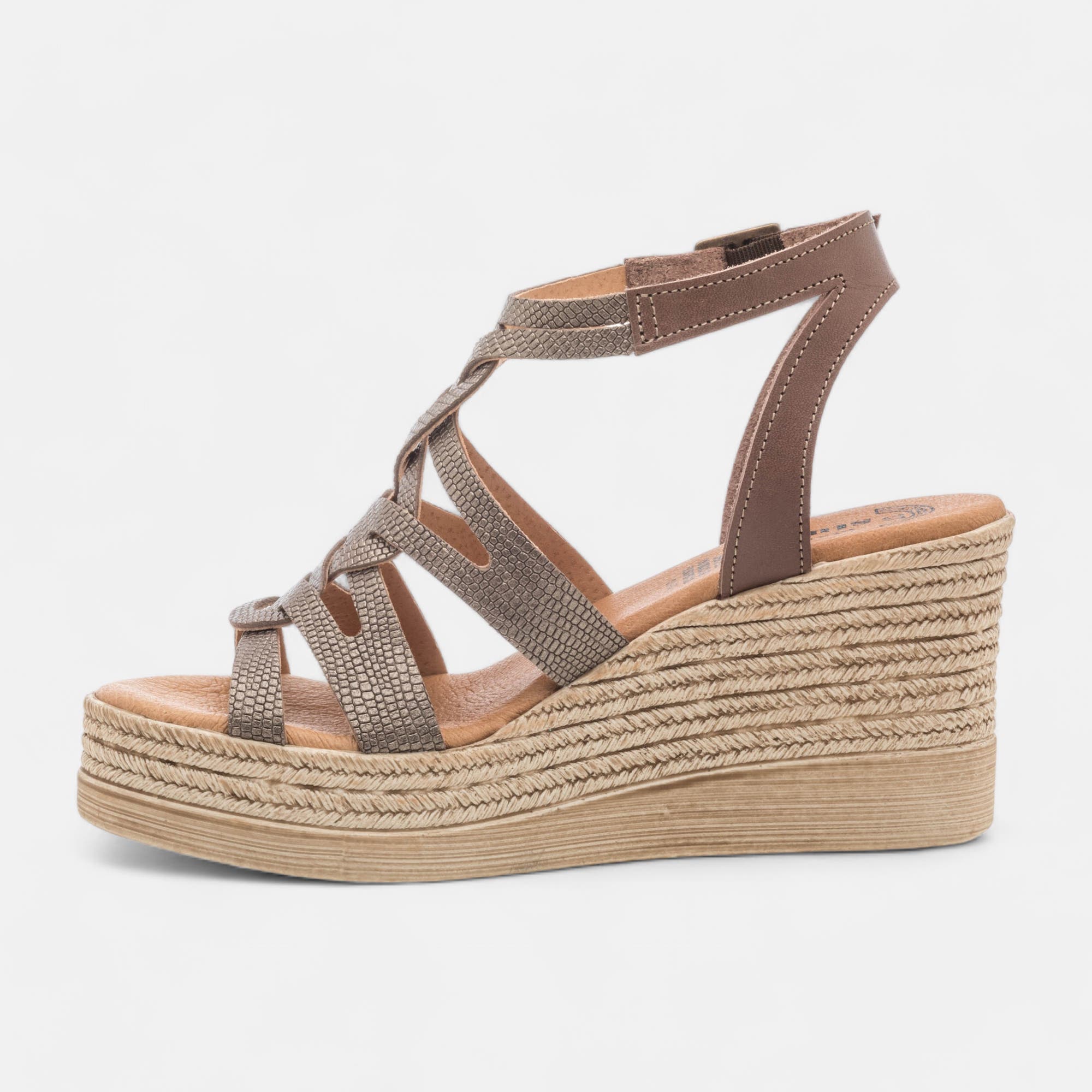 Nu-pieds à talon compensé Femme en cuir bronze