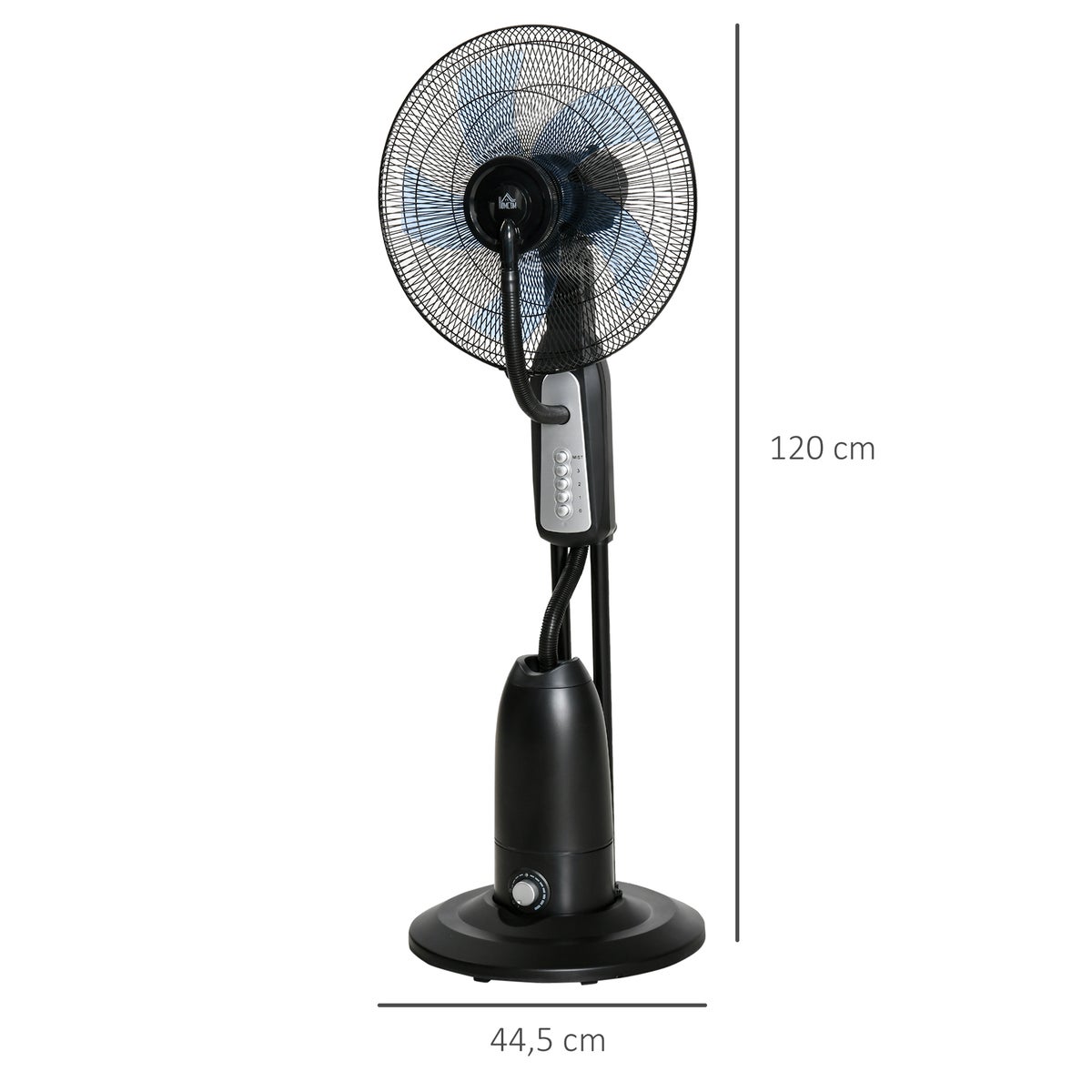 HOMCOM Staande ventilator met 2,8 liter waterkoeling, 90 W ventilator met vernevelingsfunctie, verstelbare kantelhoek, metaal, zwart + zilver, hoogte 120 cm