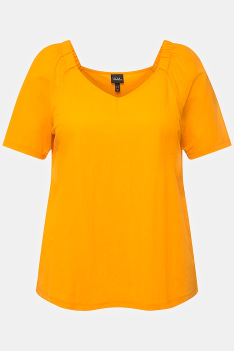 Shirtbluse, Kräuselungen, V-Ausschnitt, Halbarm