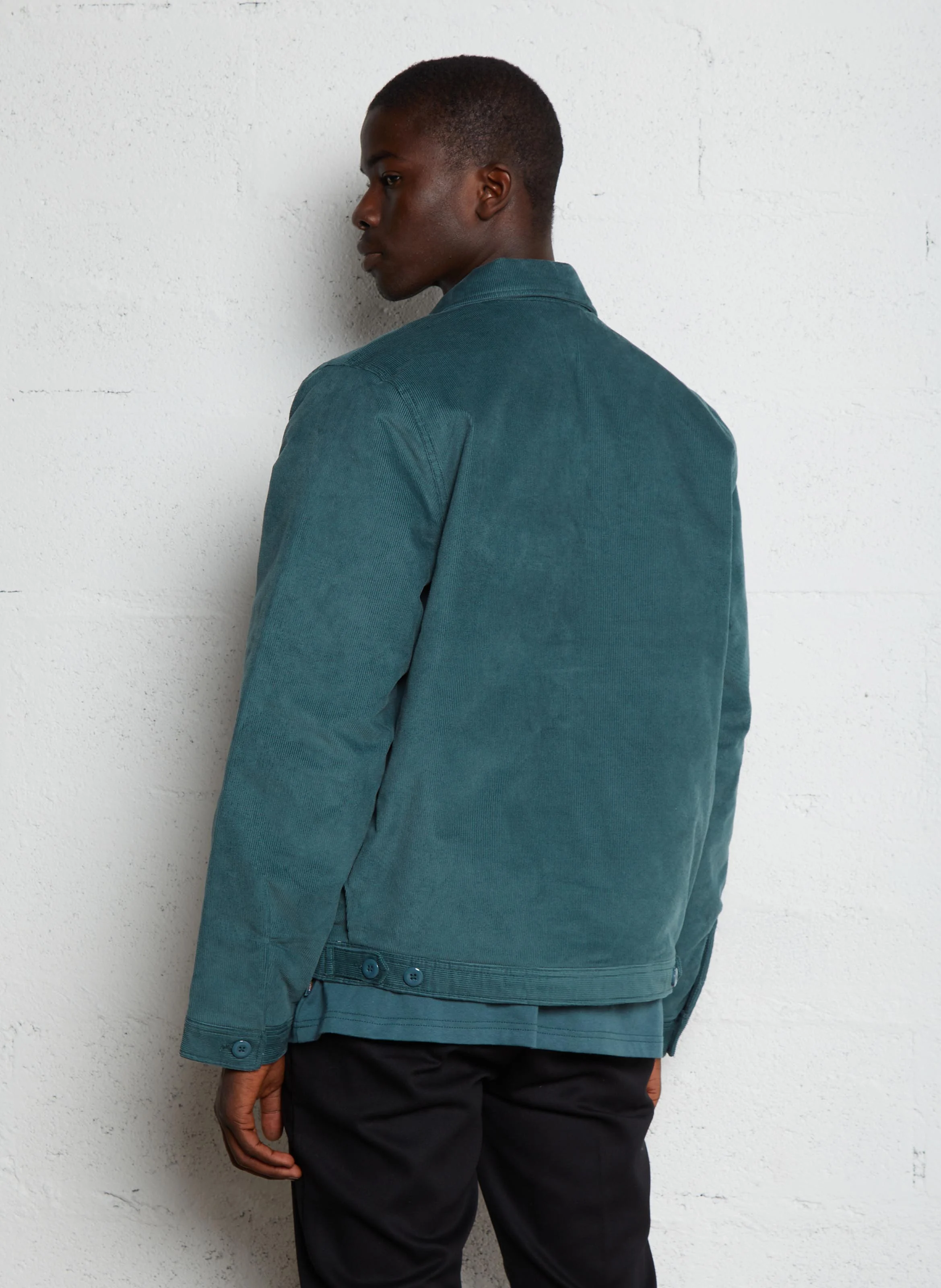 CORDUROY - Veste droite col classique en coton mélangé | Vert