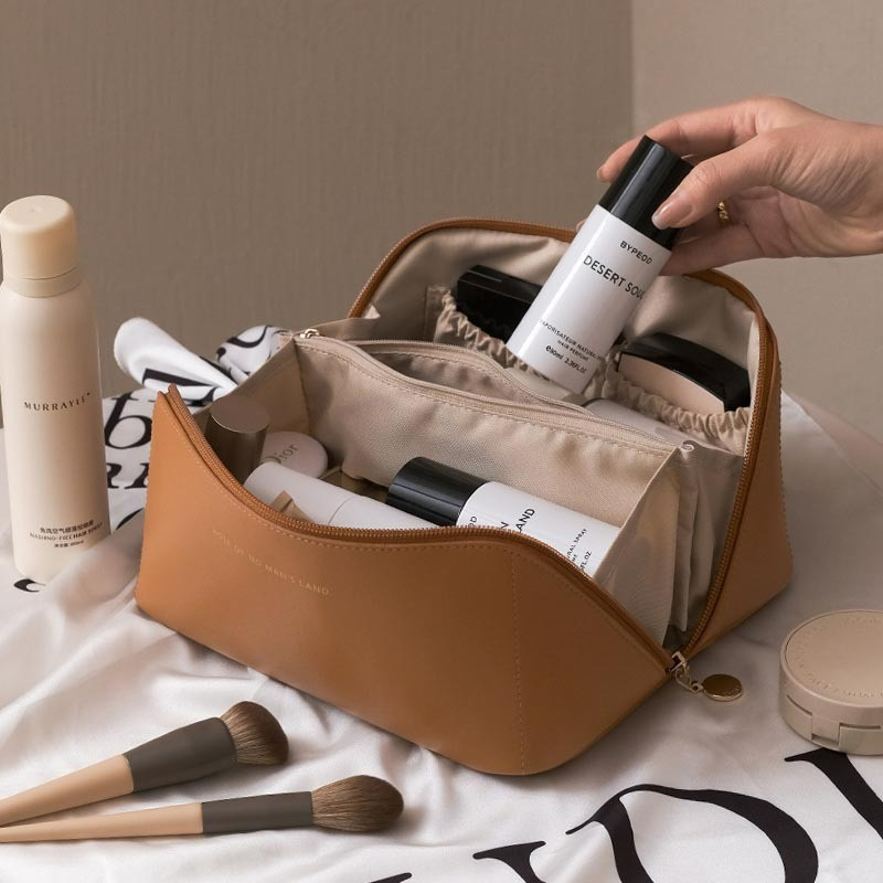 (21x13x12cm) Kosmetik Make Up Tasche Necessaire Organizer Bag mit Reissverschluss - Braun