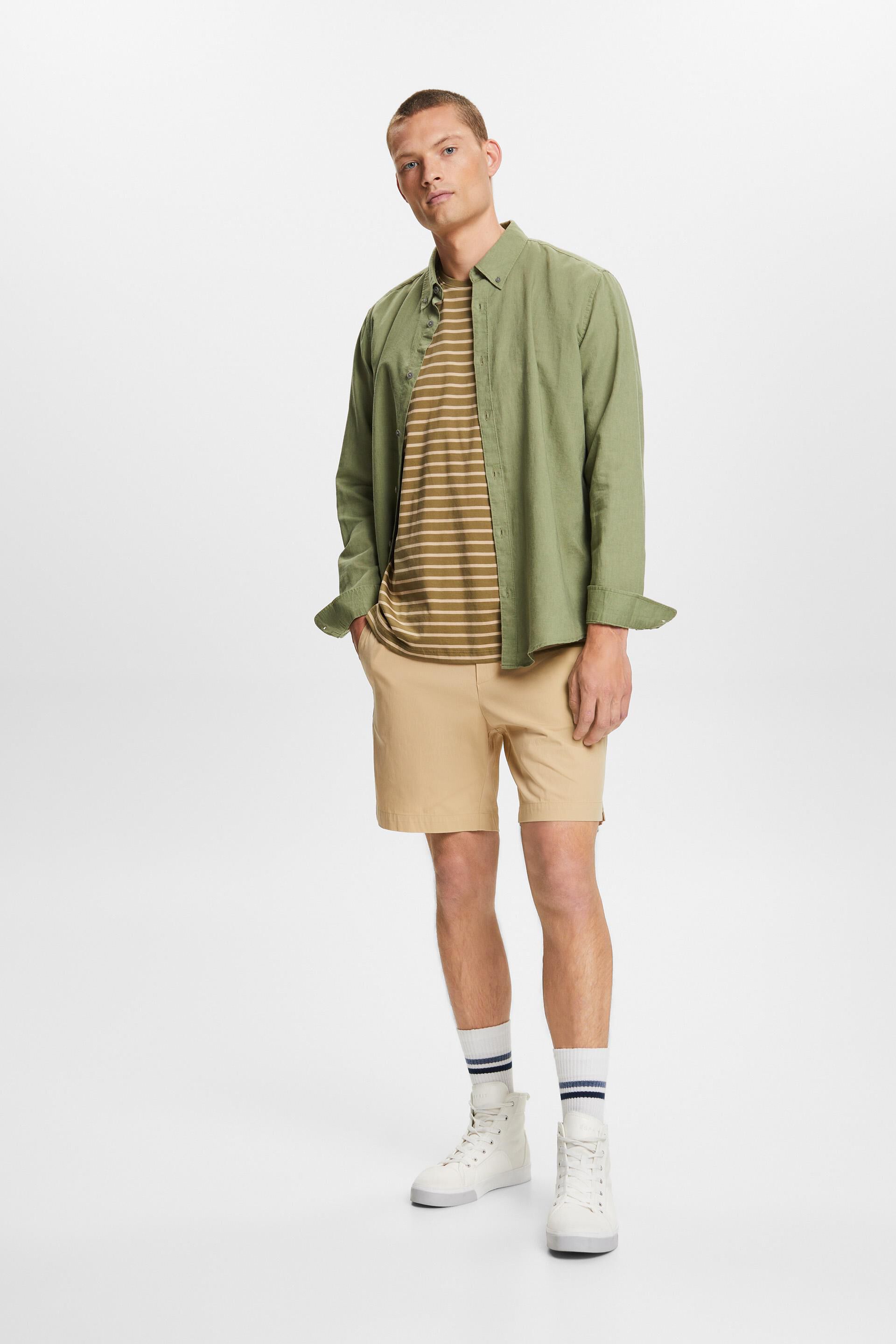 Chemise à col boutonné en mélange de coton et lin