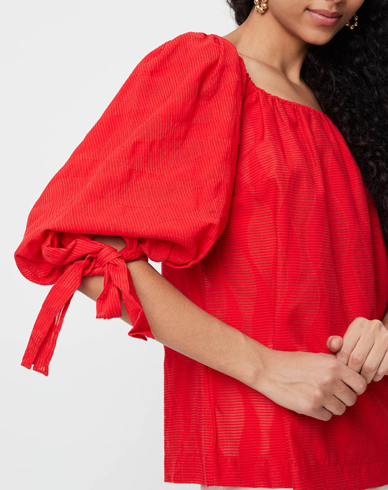 Derhy Blouse Ralenti texturée manches bouffantes rouge