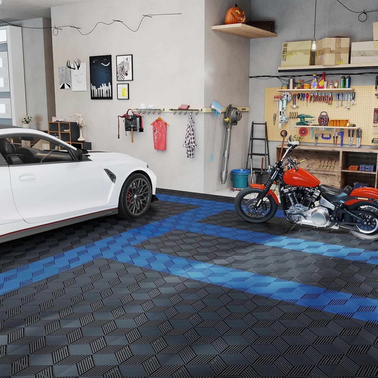 jxgzyy 30 Stück Garagenboden Fliesen, 40x40 cm Klicksystem Ineinandergreifende Garagenboden, 10,000 kg Belastbarkeit rutschfeste Garagenbodenfliesen für Garagen, Keller, Schwarz