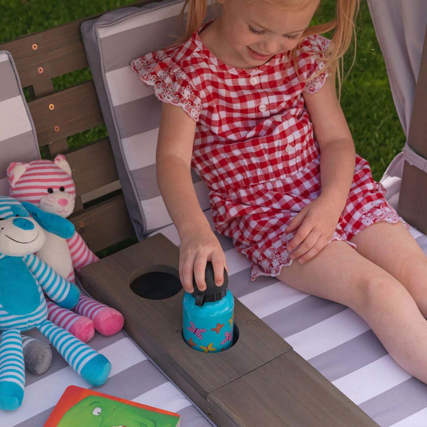 KidKraft Dubbele Loungestoel Hout met Bekerhouders