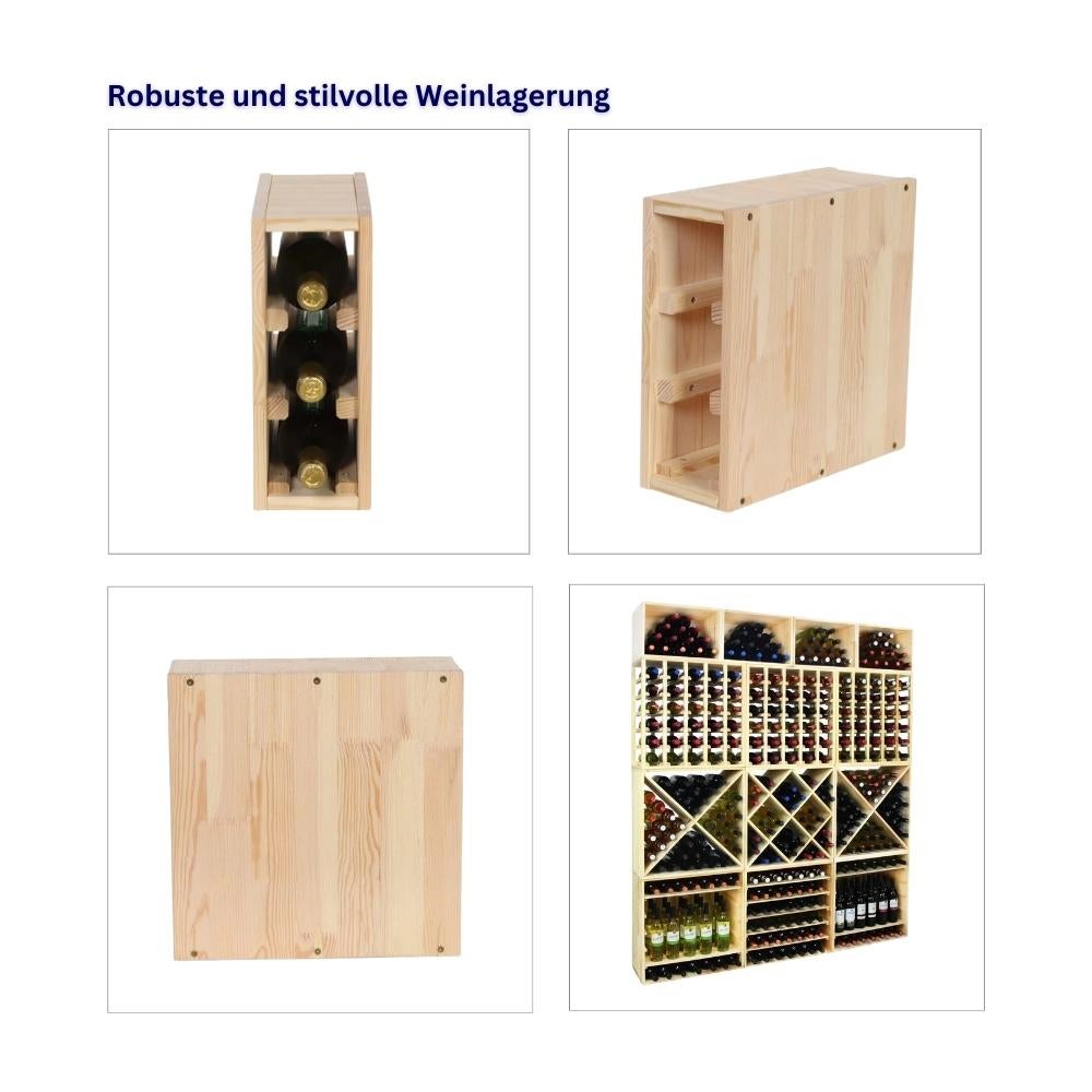 PROREGAL Modulair Wijnrek Vincellar Mod HxBxD 30 x 12 x 30 cm Smal Module Voor 3 Flessen Massief Dennenhout Natuurlijk