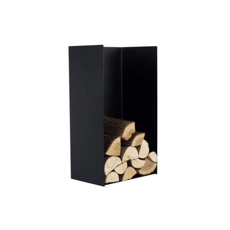 Rack à bûches pestak en acier noir avec dossier 45x30x80 cm