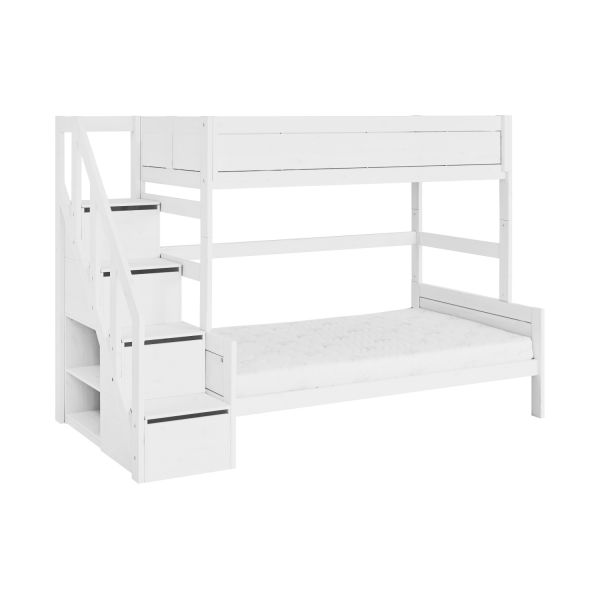 LIFETIME Kidsrooms Stapelbed Family met Trapkast Whitewash  120 x 200 cm