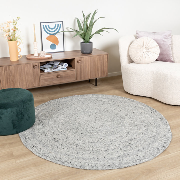 Rond wollen vloerkleed - Wise Grijs/Wit