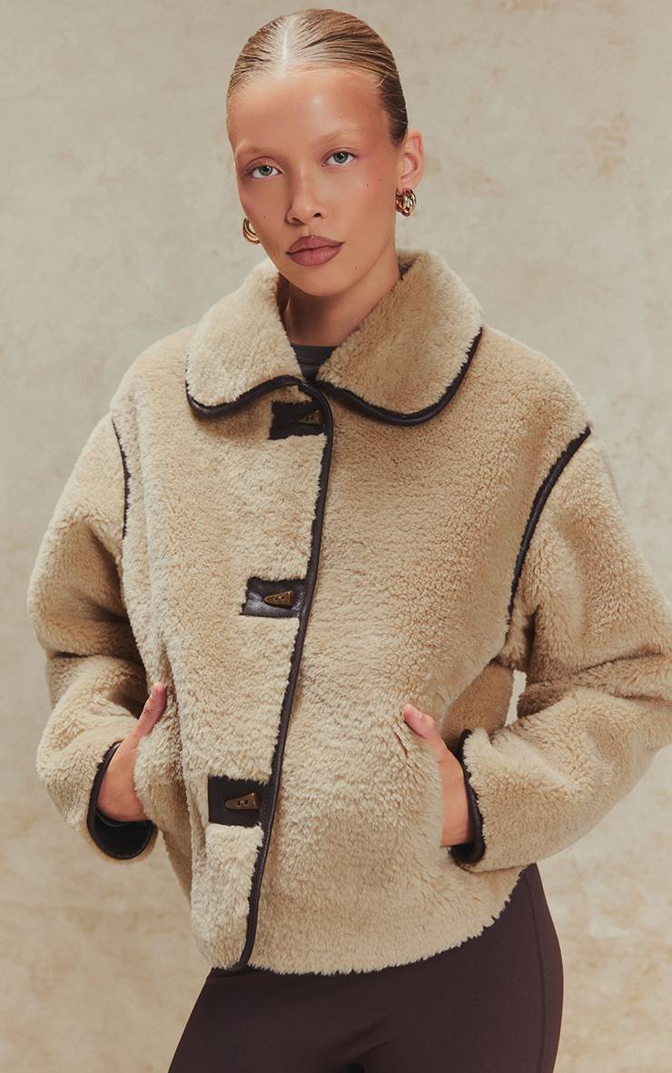 Beige Manteau Court En Synthétique